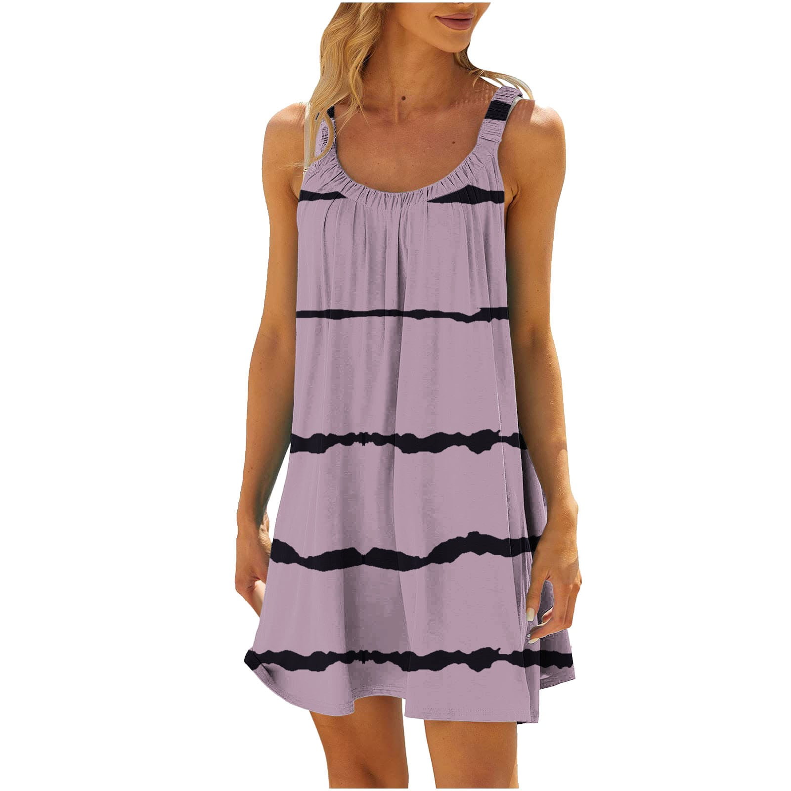 hoksml Women's Summer Dresses Striped Printed Suspender Neck Tank Midi ...