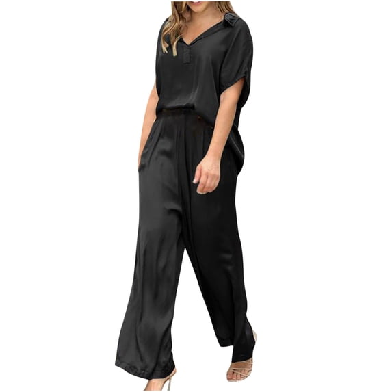 hoksml Women's Summer Suit Fashion Short Sleeve Solid Color Trousers Casual Two-Piece Suit Summer Tops Clearance