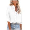 thumbnail image 1 of hoksml Women's Summer Tops,Fashion Women Casual Pockets Solid Turn-Down Neck Cardigan Long Sleeve Loose T-Shirt Autumn Blouse Button Tops, 1 of 5