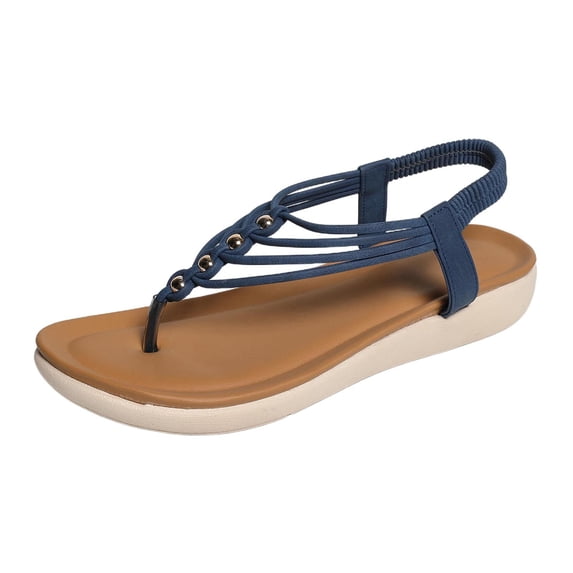 hoksml Women's T-Strap Flip Flops, Beaded Strappy Flat Sandals, 1.18in Heel Casual Beach Shoes, Multiple Colors
