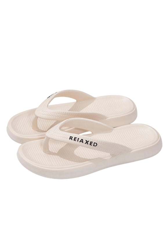 Women's Thick Sole Flip Flops, Cushioned Non-Slip Slides with Letter Print for Beach and Casual Wear