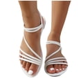 thumbnail image 1 of hoksml Women's Thin Strap Flat Sandals, Elastic Ankle Strap Open Toe Summer Shoes, Black White Purple, 1 of 8