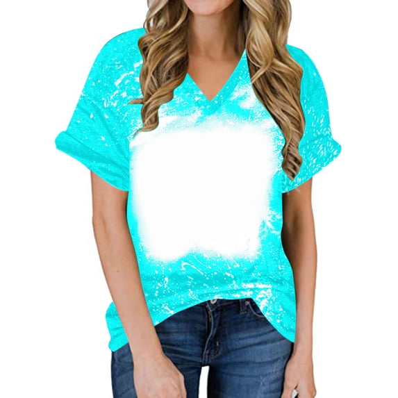 hoksml Women's Tie Dye V-Neck Short Sleeve Tee Casual Loose Fit Soft Breathable Everyday Summer Top