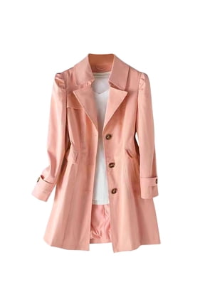 Women's Trench Coat Solid Color Notched Lapel Long Sleeve Button Pocket Casual Fall Jacket Mid-Length Outerwear