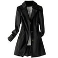 thumbnail image 1 of hoksml Women's Trench Coat Solid Color Notched Lapel Long Sleeve Button Pocket Casual Fall Jacket Mid-Length Outerwear, 1 of 6