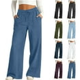 thumbnail image 1 of hoksml Women's Trendy Wide Leg Denim-Look Pants Elastic Drawstring Waist Relaxed Fit, Perfect for Casual Comfort Wear, 1 of 9