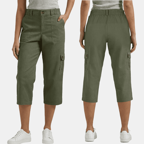 hoksml Women's Twill Cargo Capri Pants, Casual Button Pocket Cropped Trousers for Summer