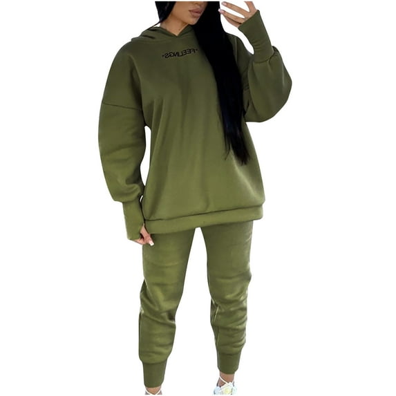 hoksml Women's Two Piece Outfits Matching Sets Crew Neck Hoodies Long Sleeve Solid Pullover Sweatshirt Tops and Wide Leg Pants Tracksuit Lounge Sets