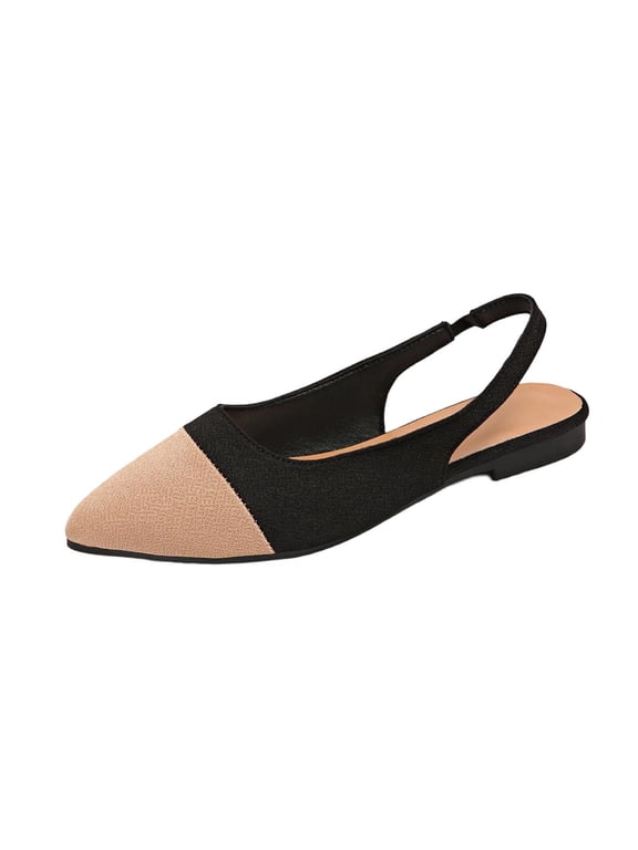 Women's Two-Tone Pointed Toe Slingback Flats, Low Heel Dress Shoes, 0.78in Heel