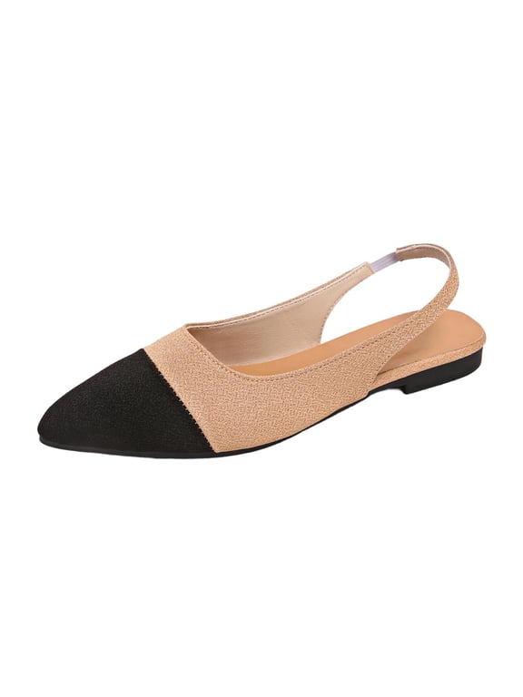 Women's Two-Tone Pointed Toe Slingback Flats, Low Heel Dress Shoes, 0.78in Heel