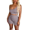 thumbnail image 1 of hoksml Women's Two-piece, Gym Sports Yoga Sets, Solid Color Slanted Collar Tank Top Shorts Casual Suit Plus Size Lounge Sets on Clearance, 1 of 6