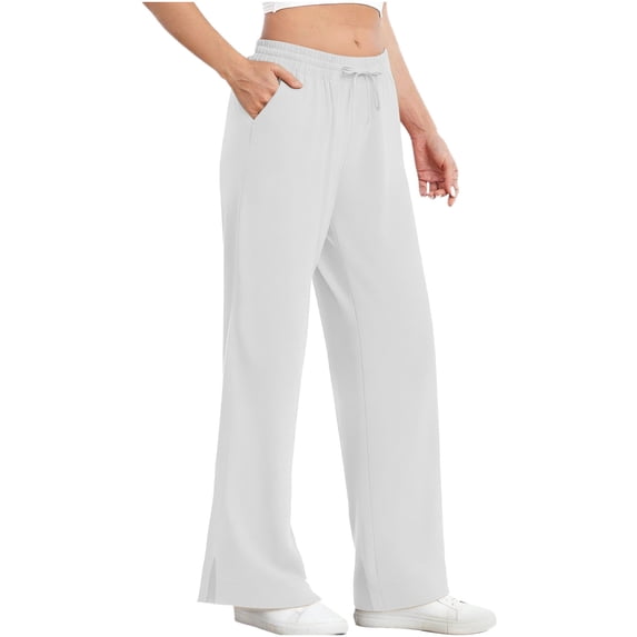 hoksml Women's UPF 50+ Wide Leg Pants, 100% Polyester Elastic Waist Drawstring Trousers with Pockets