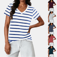 thumbnail image 1 of hoksml Women's V-Neck Short Sleeve Striped T-Shirt, Casual Loose Fit Tee for Everyday Wear, 1 of 7