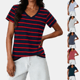 thumbnail image 1 of hoksml Women's V-Neck Short Sleeve Striped T-Shirt, Casual Loose Fit Tee for Everyday Wear, 1 of 7