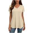 thumbnail image 1 of hoksml Women's V-Neck Short Sleeve T-Shirt Casual Flowy Curved Hem Tops for Everyday Wear, 1 of 9