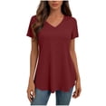 thumbnail image 1 of hoksml Women's V-Neck Short Sleeve T-Shirt Casual Flowy Curved Hem Tops for Everyday Wear, 1 of 8