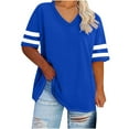 thumbnail image 1 of hoksml Women's V Neck Short Sleeve T Shirt Casual Striped Sleeve Loose Fit Tops Comfortable Everyday Wear, 1 of 3