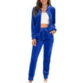 thumbnail image 1 of hoksml Women's Velour Tracksuit Set Spring Fall Long Sleeve Hooded Zip-Up Jacket and Elastic Drawstring Jogger Pants, Casual Two-Piece Sportswear Outfit, 1 of 8