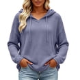 thumbnail image 1 of hoksml Women's Waffle Knit V Neck Hoodie, Drawstring Hood with Drop Shoulder Long Sleeve, Loose Curved Hem Casual Pullover for Daily Wear, 1 of 6