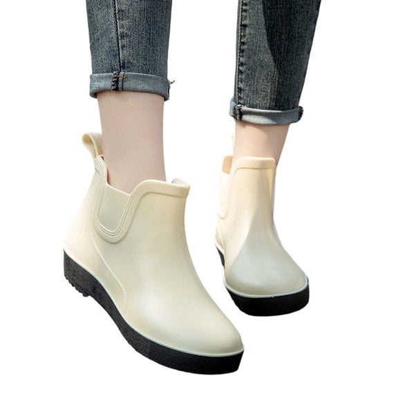 hoksml Women's Waterproof Ankle Rain Boots, Slip-On Chelsea Style Rubber Shoes for Outdoor and Daily Wear