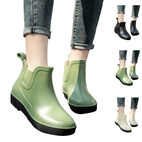 hoksml Women's Waterproof Ankle Rain Boots, Slip-On Chelsea Style Rubber Shoes for Outdoor and Daily Wear