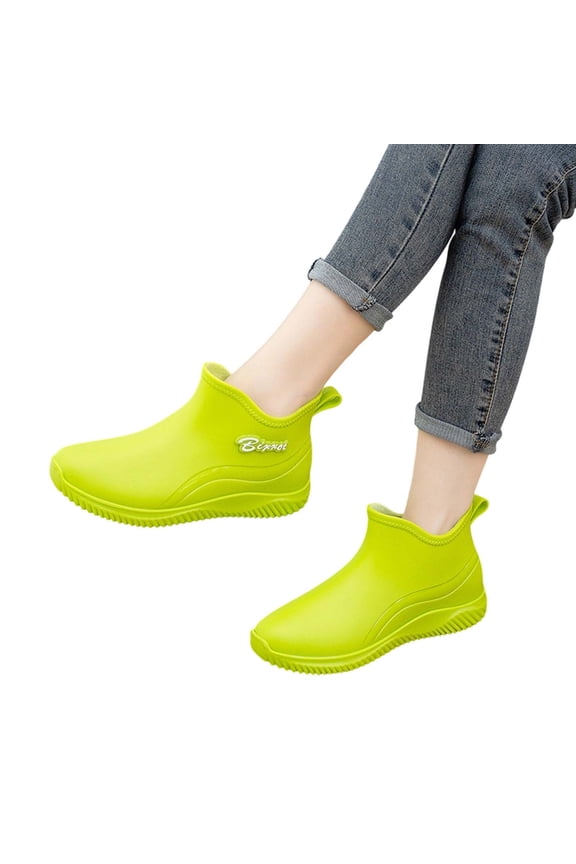 Women's Waterproof Ankle Rain Boots, Slip-On Rubber Shoes for Outdoor and Daily Wear