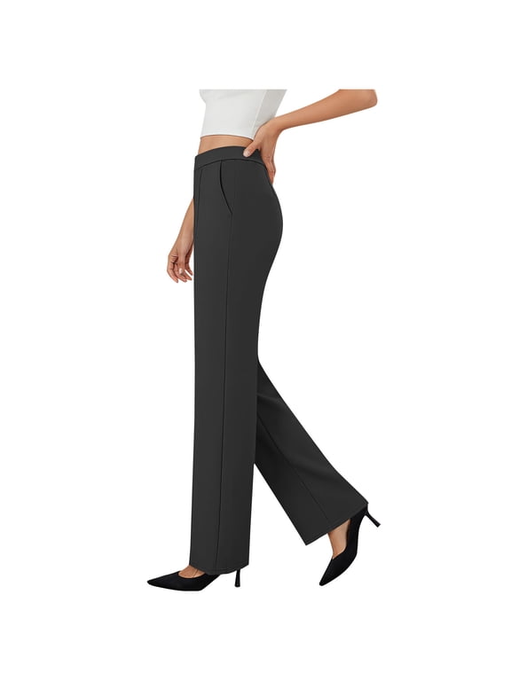 Women's Wide Leg Tapered Pants Casual Gabardine Dress Pants with Elastic Waist and Side Pockets Sporty Fashion Lounge to Work Trousers