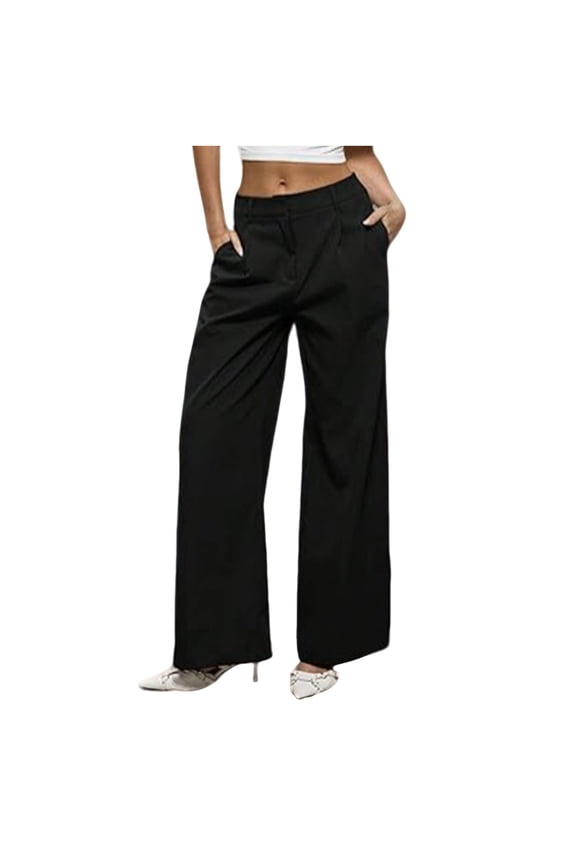 Women's Wide Leg Trousers Business Casual Office Pants with Pockets Zipper Fly Professional Work Pants