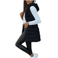 thumbnail image 1 of hoksml Women's Winter Coat Long Puffer Vest Solid Color Casual Hooded Stand Collar Sleeveless Puffy Down Jackets With Pockets, 1 of 9