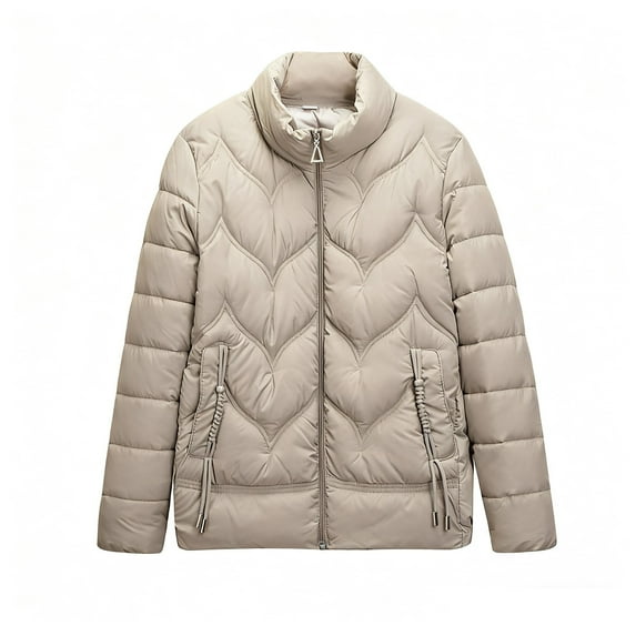 hoksml Women's Winter Plus Size Down Coat Stand Collar Solid Color Long Sleeve Lightweight Thin Slim Light Pocket Zipper Down Jacket Top 2XL-5XL