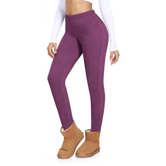 hoksml Women's Winter Thermal Leggings Fleece Lined High-Waist Comfortable Home Lounge Wear