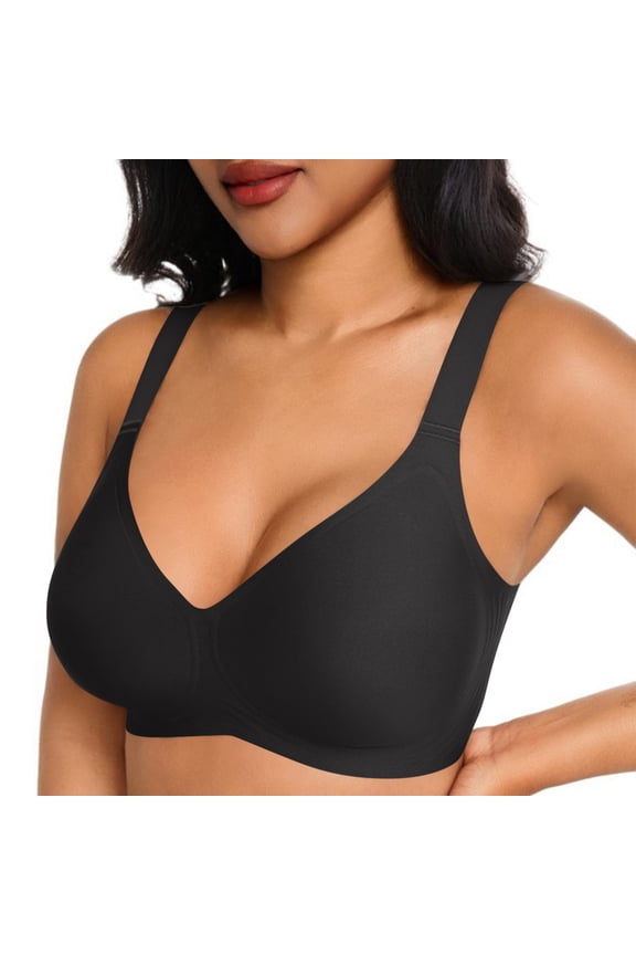 Women's Wireless Seamless Bra, Plunge V-Neck Medium Support Comfort Bra with Adjustable Straps and Multi-Hook Back Closure