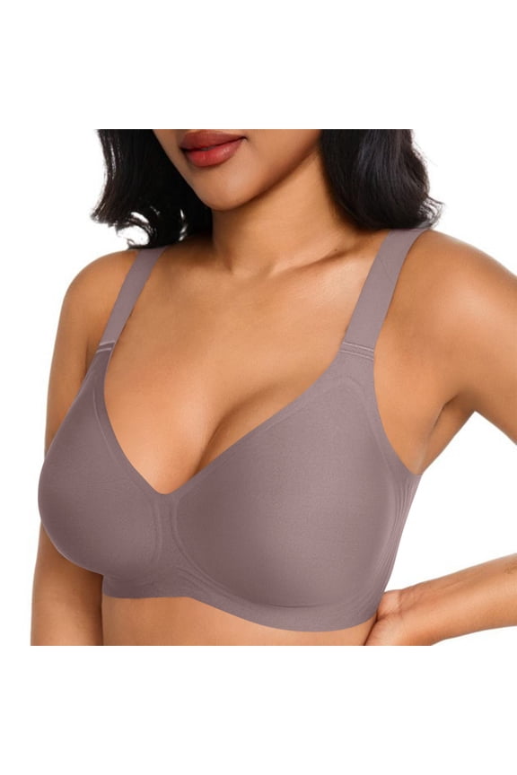 Women's Wireless Seamless Bra, Plunge V-Neck Medium Support Comfort Bra with Adjustable Straps and Multi-Hook Back Closure
