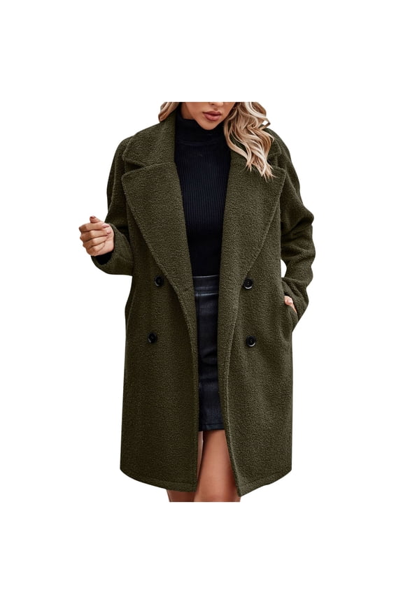Women's Wool Blend Flannel Coat Fall Winter Notched Lapel Button Up Long Sleeve Jacket with Pockets