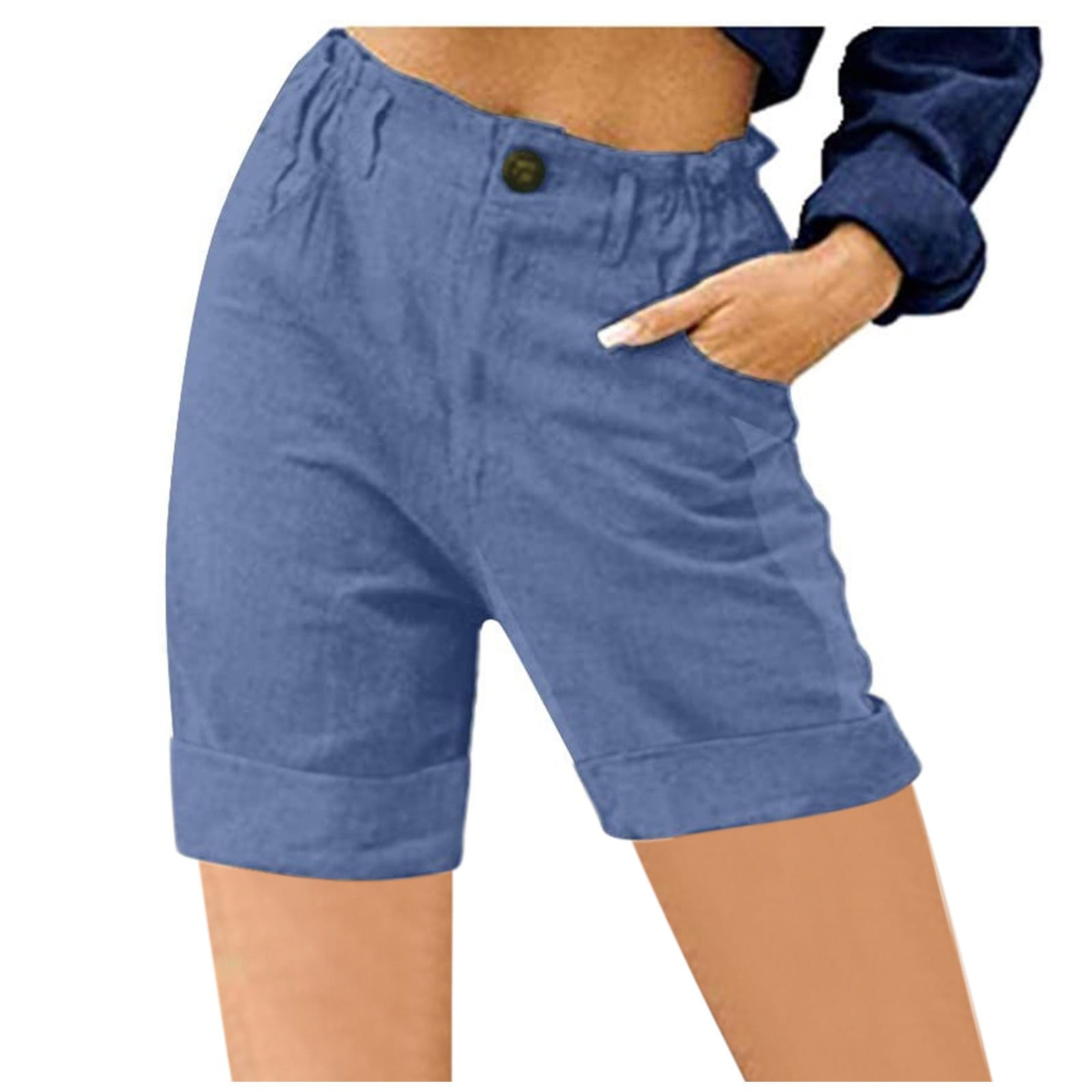 Women's Bermuda Cargo Jean Shorts - High Waisted Denim Shorts With Ripped Hem & Pockets