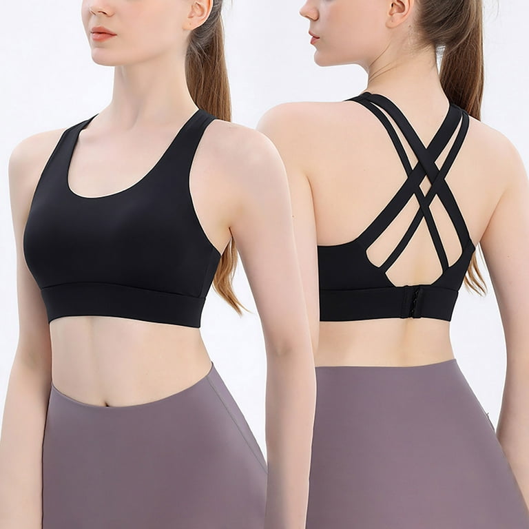 hoksml Womens Bras,Women's Sports Underwear Fall Yoga Wear Running Back  Training Shock-proof Vest Breasted Bra