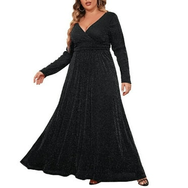hoksml Womens Chiffon Maxi Dress V Neck Bridesmaid Dresses Long Sleeve Formal Evening Dresses for Wedding (US 16-30)