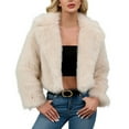 thumbnail image 1 of hoksml Womens Cropped Faux Furry Coat Ladies Long Sleeve Cardigan Winter Warm Jacket Solid Turn Down Collar Outerwear, 1 of 8