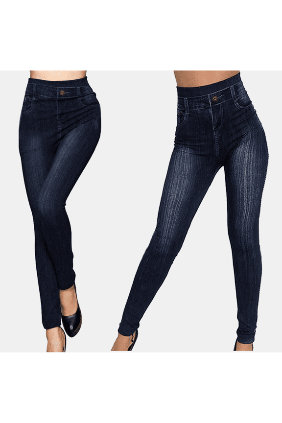 Womens High Waisted Faux Denim Leggings Stretchy Pull On Denim Look Pants Multiple Colors