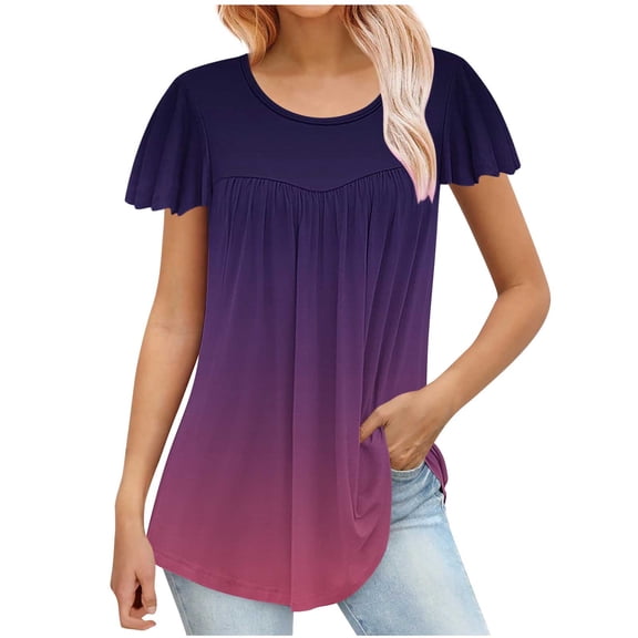 hoksml Womens Plus Size Tops Tunic Short Sleeve Crew Neck Tunics Casual Summer Dressy Tops Blouses with Trendy Pleated 1X-5X XXL