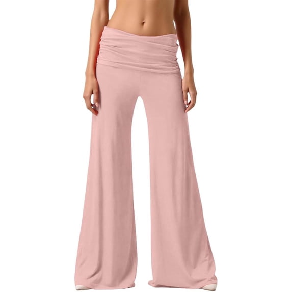 hoksml Womens Pull On High Waisted Ruched Flare Pants Stretchy Casual Yoga Daily Vacation Trousers Multiple Colors