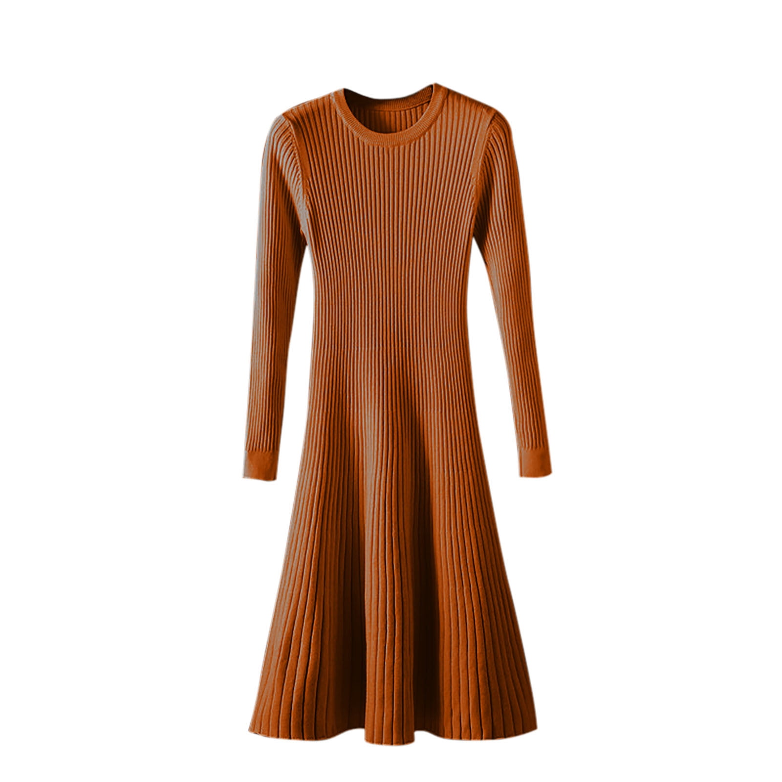 Long Sleeve Ribbed Knit Slit Midi Dress for Chic Everyday Style