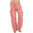 thumbnail image 1 of hoksml Womens Summer Wide Leg Cargo Pants Lightweight Drawstring Elastic Waist Beach Vacation Casual Trousers with Pockets, 1 of 5