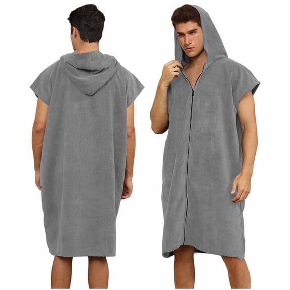 hoksml Zip Hooded Terry Bath Poncho Sleeveless Absorbent Robe for Swimming Beach Home Use Daily Comfort