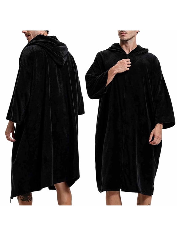 Zip Up Hooded Terry Bath Robe Long Sleeve Absorbent Robe for Beach Swimming Home Loungewear Comfort