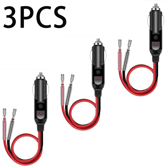 holder 3 Pack 12V Fused Cigarette Lighter Male Plug with Leads & LED Light, 16AWG Car Replacement Heavy Duty Male 15A Fused Cigarette Lighter Socket Cord