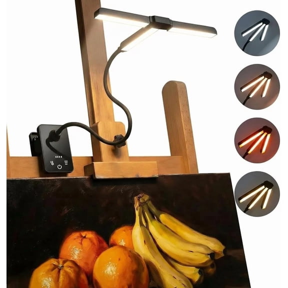 holoith 3 Head Foldable Clip On LED Easel Lamp for Artists, 4 Color Modes and 12 Level Dimmable, 300lm Eye Care Light with Flexible Arm, USB Powered Painting, Drawing Art Creation