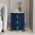 thumbnail image 1 of homary Blue Velvet Nightstand with Storage, Round Bedside Table with 3 Drawers, Stone Top Night Table for Bedroom, End Tables for Living Room, 1 of 9