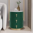 thumbnail image 1 of homary Velvet Nightstand with 3 Drawers, Green Round Bedside Table with Sintered Stone Top, Modern Nightstand with Storage for Bedroom, End Table for Living Room, 1 of 18