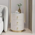 thumbnail image 1 of homary Velvet Nightstand with 3 Drawers, White Round Bedside Table with Sintered Stone Top, Modern Nightstand with Storage for Bedroom, End Table for Living Room, 1 of 9